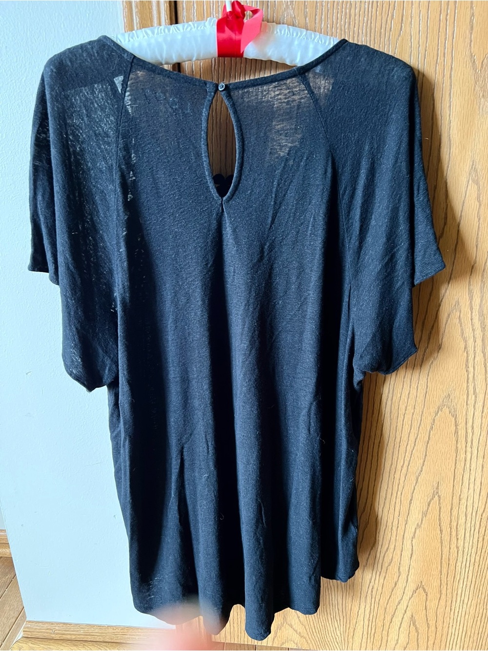 LOFT Black Crochet Yoke Short-Sleeve Top - Picture 5 of 7